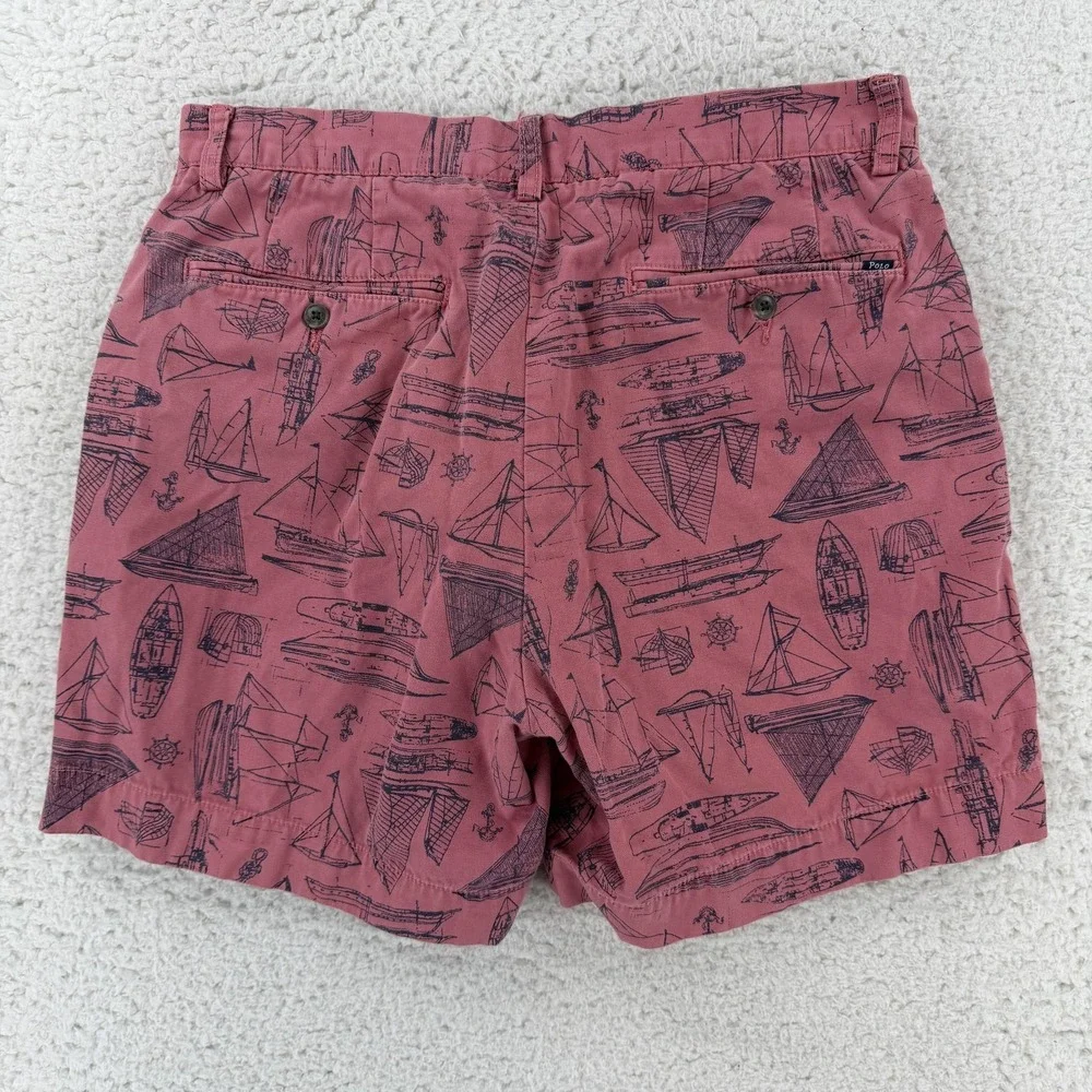 Polo Ralph Lauren Shorts Mens 32 Pink Nautical Boat Print Chino Coastal Sailing